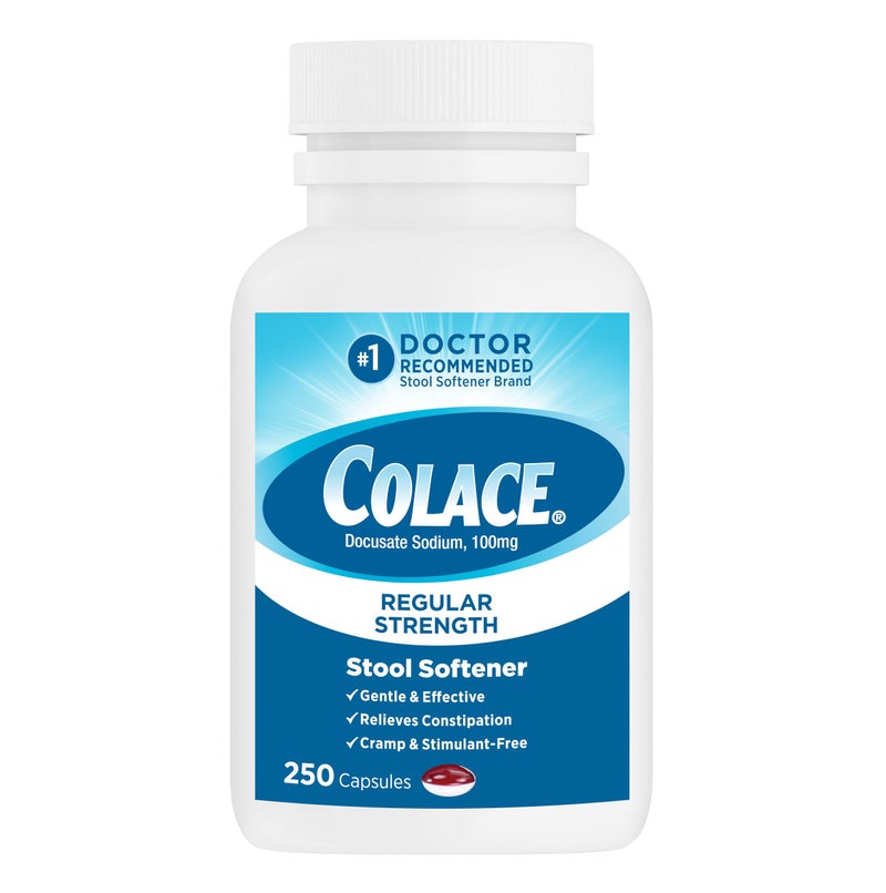 Colace Regular Strength Stool Softener 100 mg Capsules 250 Count Docusate Sodium Stool Softener for Gentle Dependable Relief